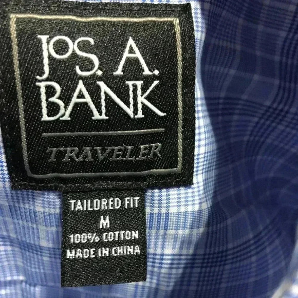JoS.A.BANK Traveler tailored fit 100% cotton, blue/white check shirt size M - Picture 7 of 7